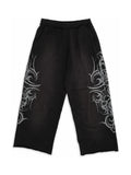 Tribal Current black graphic sweatpants, front view, pure white background