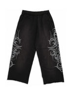 Tribal Current black graphic sweatpants, front view, pure white background