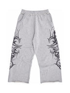 Tribal Current grey graphic sweatpants, front view, pure white background