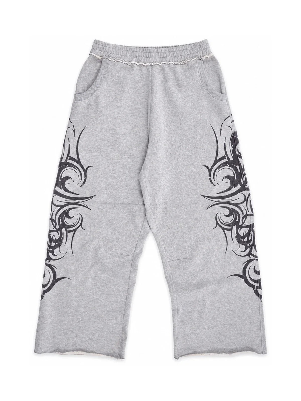 Tribal Current grey graphic sweatpants, front view, pure white background