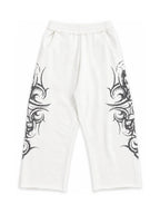 Tribal Current white graphic sweatpants, front view, pure white background