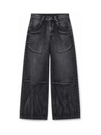The Ethereal Wing Graphic Jeans - black front view