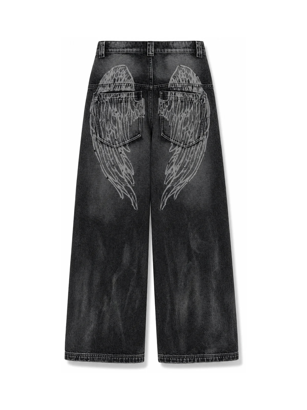 The Ethereal Wing Graphic Jeans - black wing back view