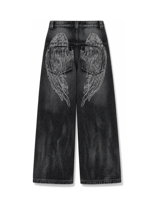 The Ethereal Wing Graphic Jeans - black wing back view