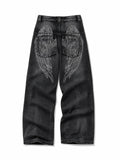 The Ethereal Wing Graphic Jeans - natural flat lay black wing back view on white