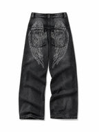 The Ethereal Wing Graphic Jeans - natural flat lay black wing back view on white