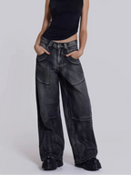The Ethereal Wing Graphic Jeans - black front fit