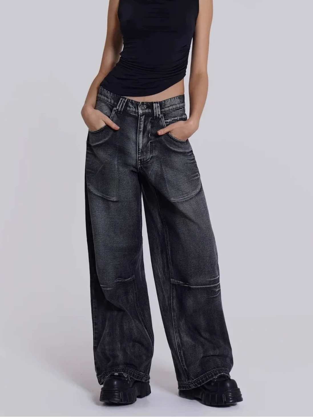 The Ethereal Wing Graphic Jeans - black front fit