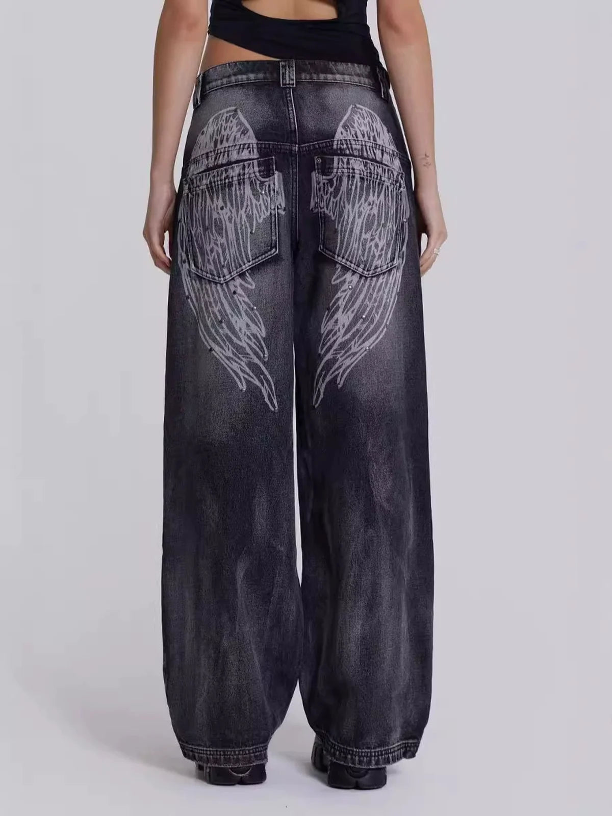 The Ethereal Wing Graphic Jeans - black full back fit