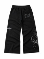 Gothic Reliquary black graphic sweatpants, natural flat lay back view on white