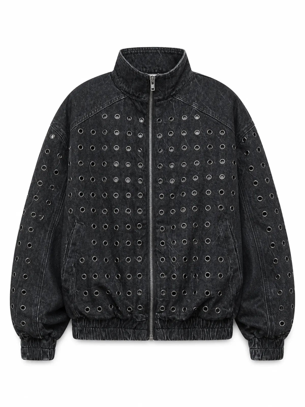 The "Steel Matrix" Grommet Denim Jacket front view