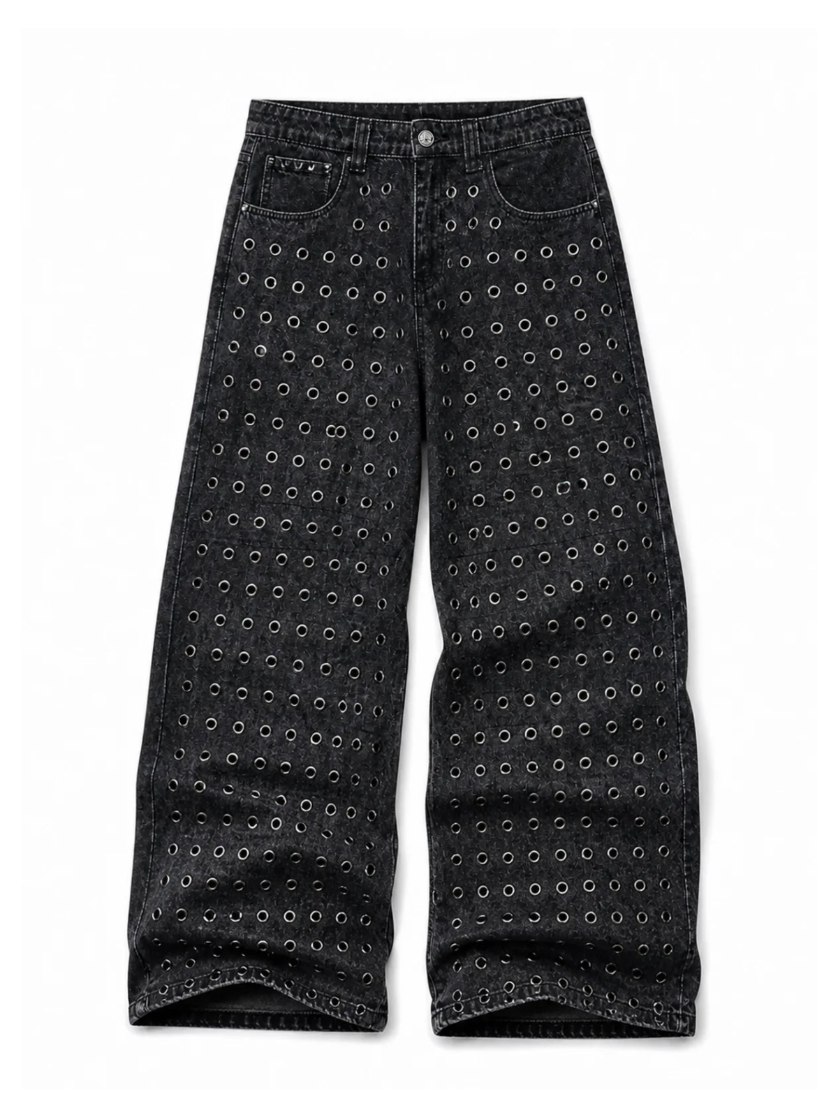 The "Steel Matrix" Grommet Wide-Leg Jeans natural flat-lay front view