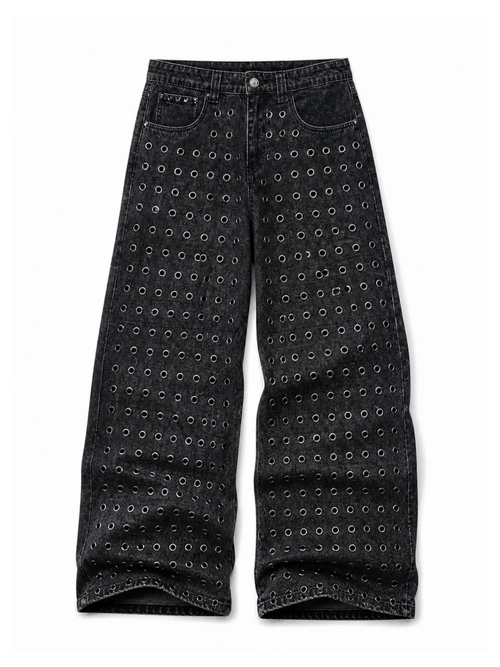The "Steel Matrix" Grommet Wide-Leg Jeans natural flat-lay front view