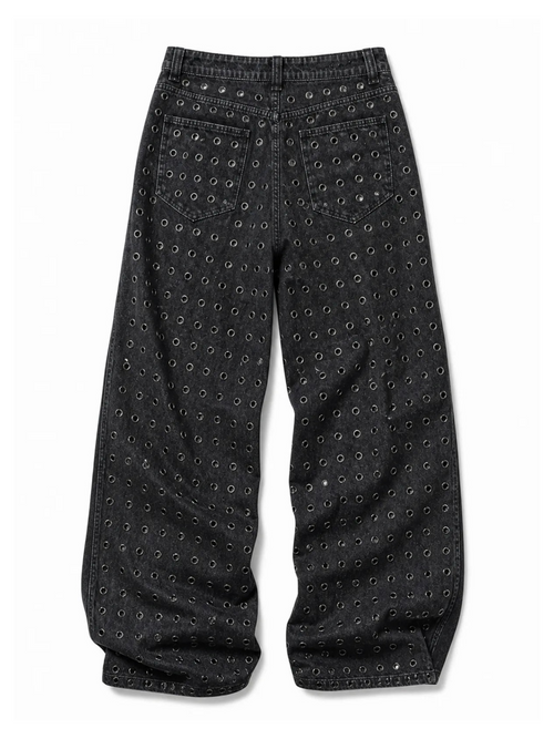The "Steel Matrix" Grommet Wide-Leg Jeans natural flat-lay back view