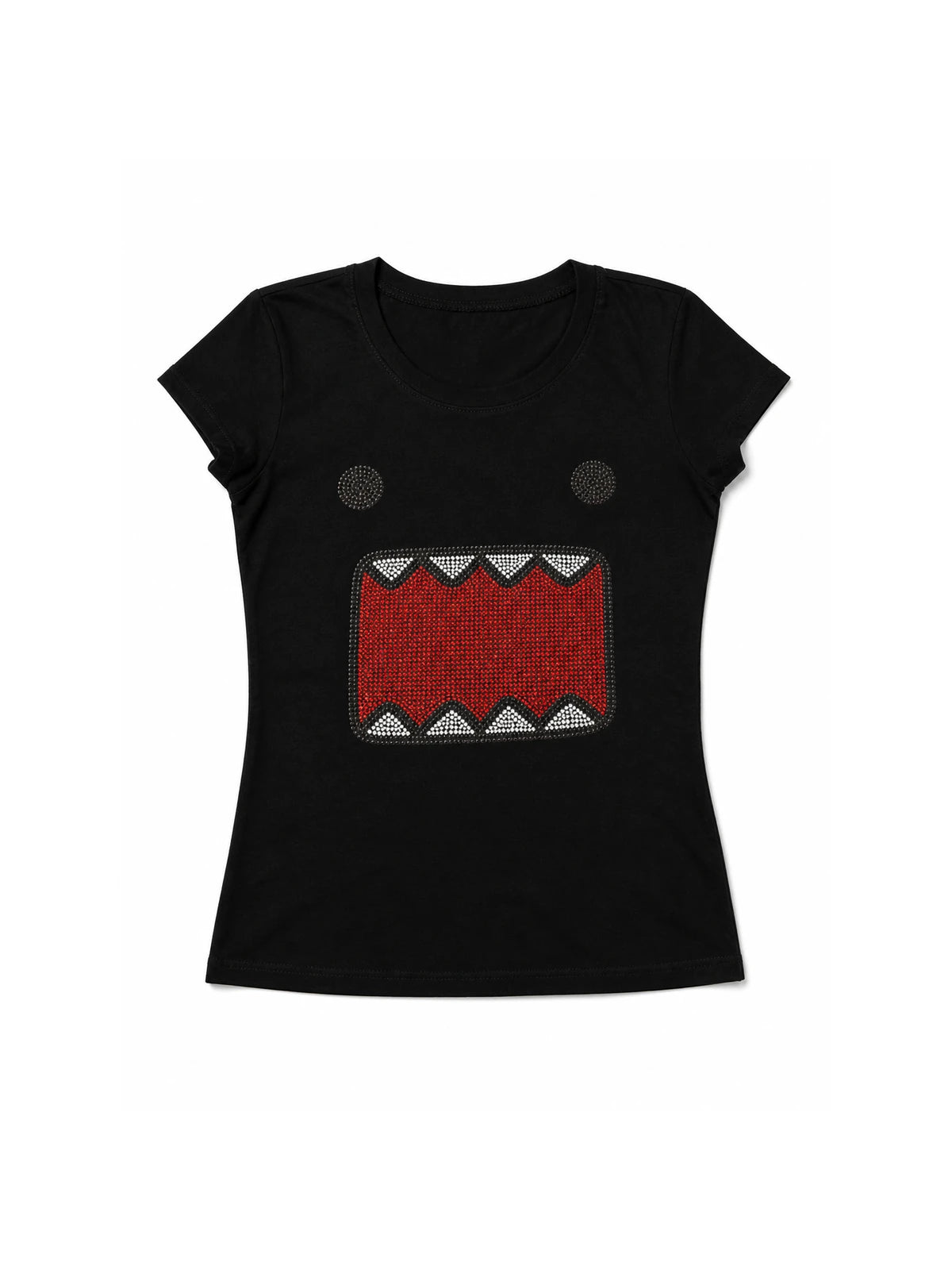 The Crimson Bite Rhinestone Graphic Tee in black on white background