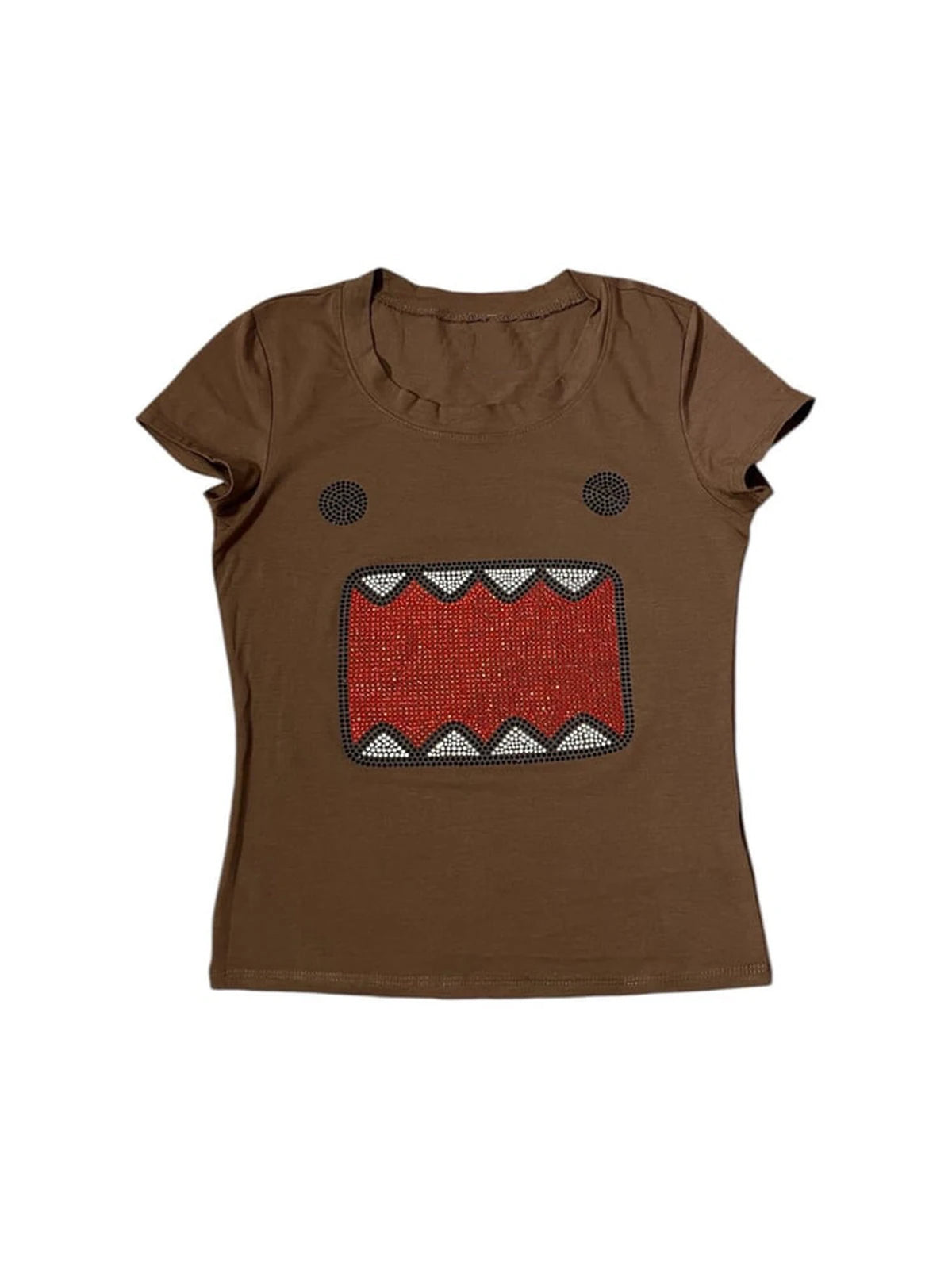 The Crimson Bite Rhinestone Graphic Tee in brown on white background