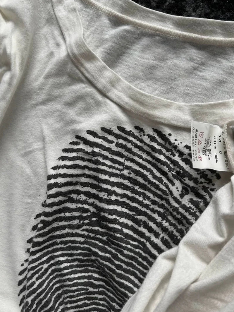 The Identity Trace Graphic Long-Sleeve Tee fingerprint and neckline detail