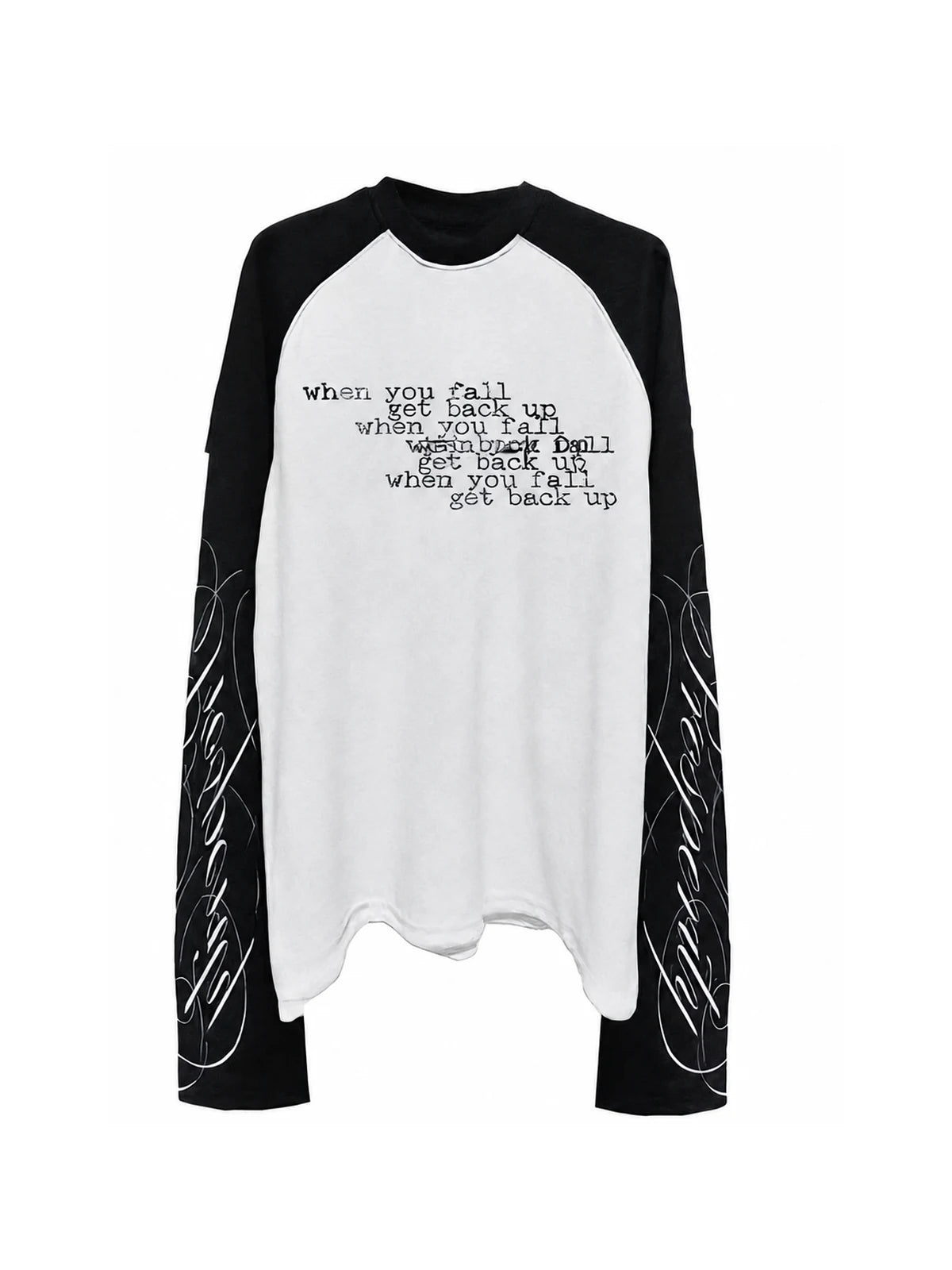 The Rebound Signal black and off-white raglan long-sleeve tee front view