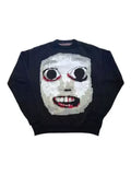 Black crewneck sweatshirt with oversized pixelated face graphic front view