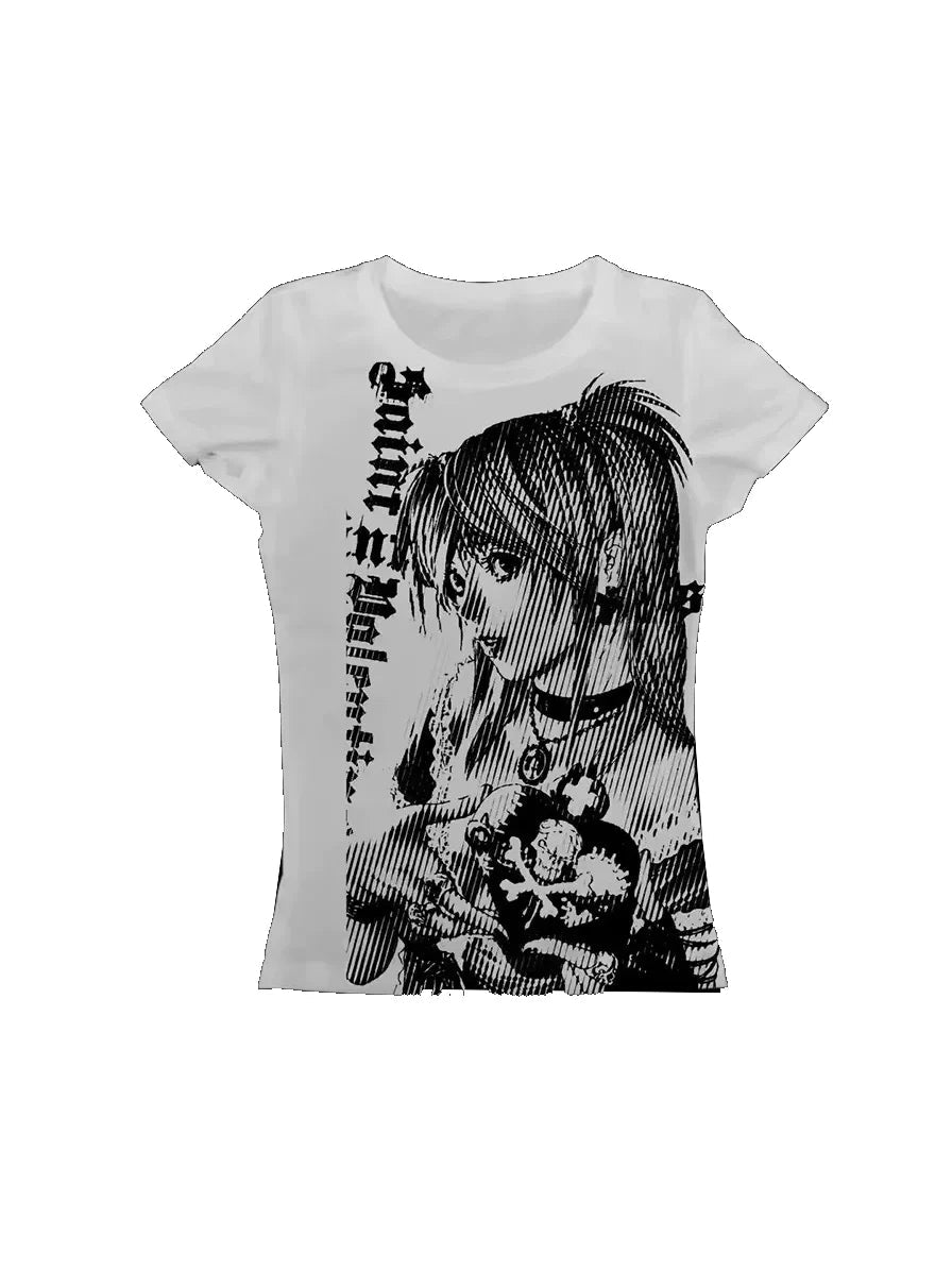 The Silent Cipher Graphic Tee in white with monochrome portrait print