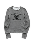 Black and white striped long-sleeve tee with skull graphic on white background
