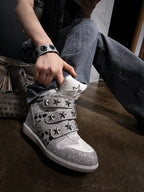 Ivory leopard silver rhinestone wedge sneakers close-up lifestyle view