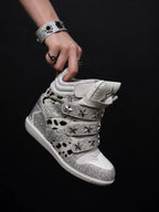 Ivory leopard silver rhinestone wedge sneakers hand-held detail photo