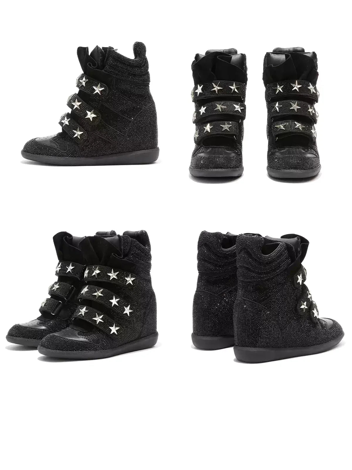 Black Rhinestone wedge sneakers multi-view collage