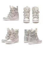 White Rhinestone wedge sneakers multi-view collage
