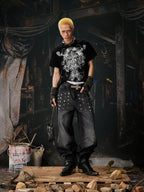 Black Riveted Fade Baggy Jeans three-quarter styled look