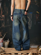 Blue Riveted Fade Baggy Jeans back model view