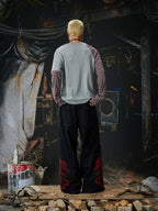 Black Crimson Dragon Button-Fly Baggy Jeans back full-body styled look