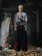 Black Crimson Dragon Button-Fly Baggy Jeans full-body styled look