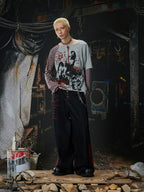 Black Crimson Dragon Button-Fly Baggy Jeans hands-in-pockets styled look
