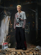 Black Crimson Dragon Button-Fly Baggy Jeans relaxed full-body styled look