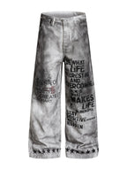 Dirty White Ashen Manifest Baggy Jeans front view on white background