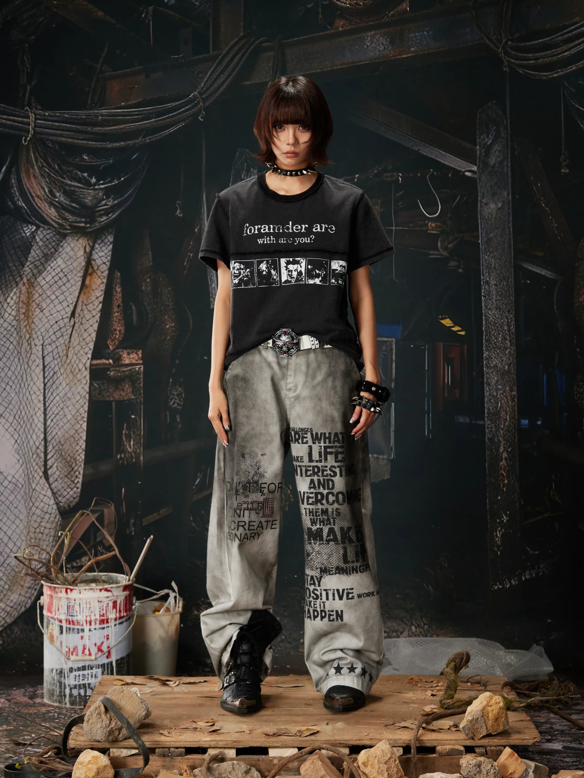 Dirty White Ashen Manifest Baggy Jeans women's front styled look