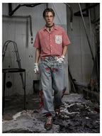 Blue Twin-Waist Dragon Baggy Jeans mens full body front styled look
