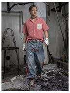 Blue Twin-Waist Dragon Baggy Jeans mens relaxed front full body styled look