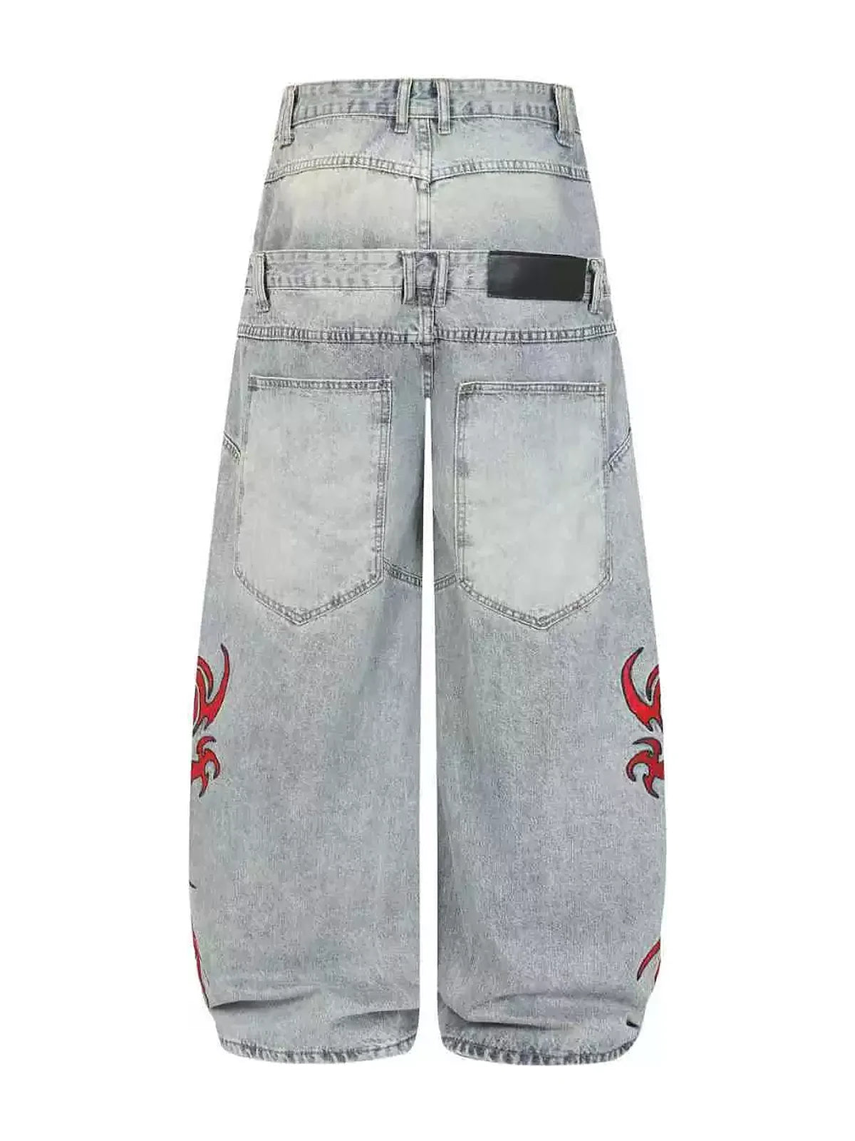 Blue Twin-Waist Dragon Baggy Jeans blue back white bg
