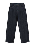 Denim Blue Winged Skull Baggy Jeans front view on white background