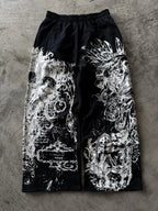 Black Gothic Ruin Wide-Leg Sweatpants full flat-lay