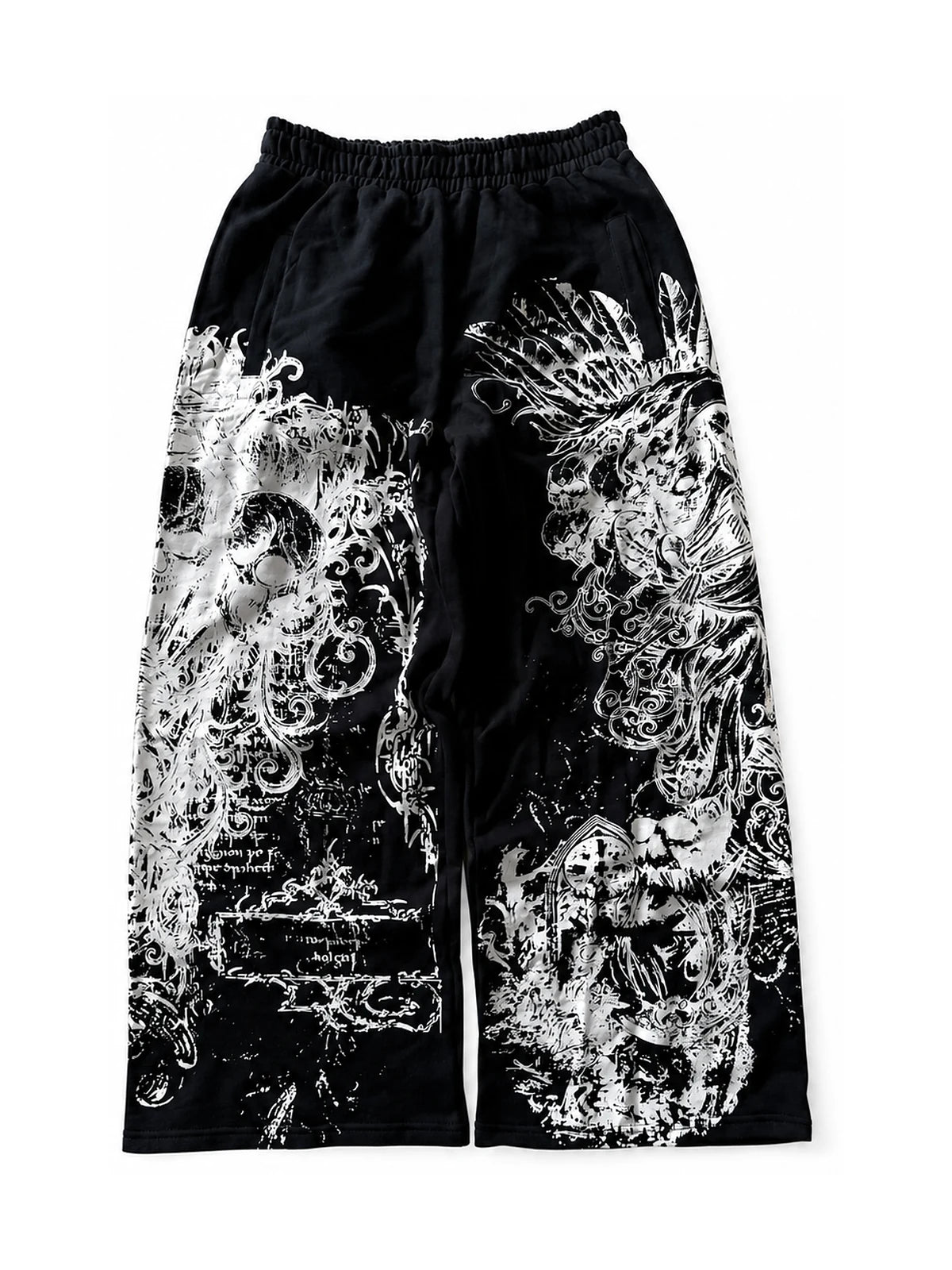 Black Gothic Ruin Wide-Leg Sweatpants on white background