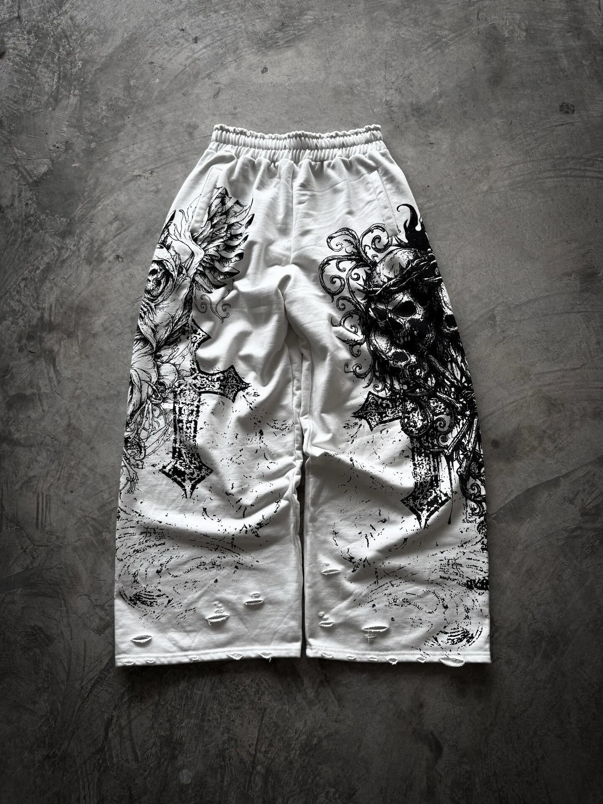 White Gothic Ruin Wide-Leg Sweatpants full flat-lay