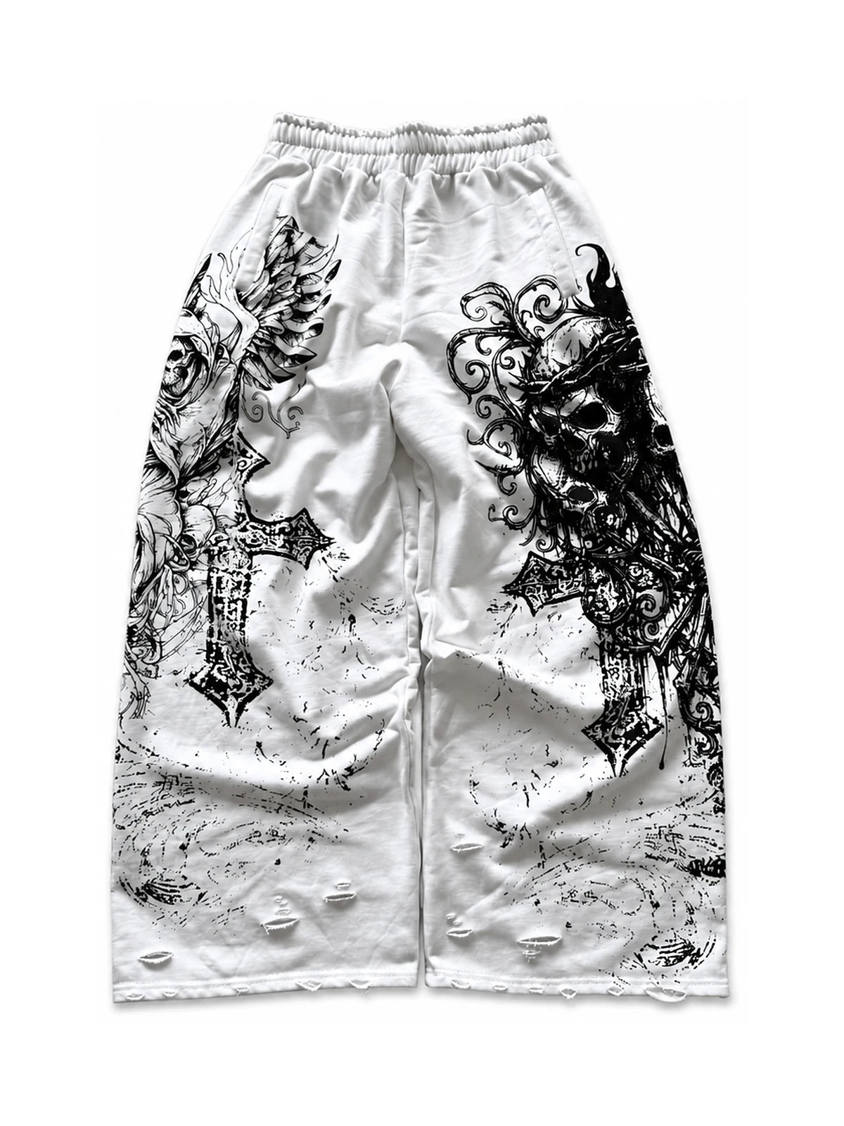 White Gothic Ruin Wide-Leg Sweatpants on white background