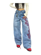 Blue Dragon Trace Wide-Leg Jeans on white background