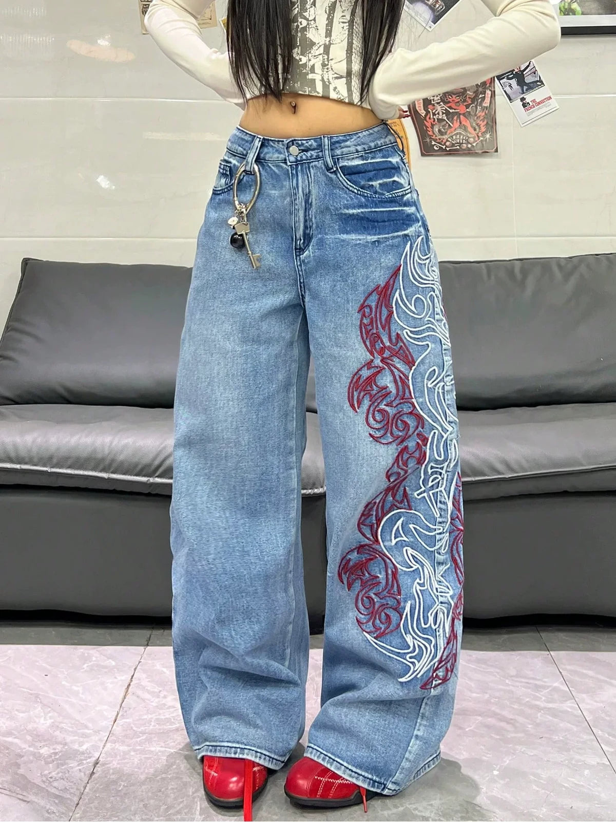Blue Dragon Trace Wide-Leg Jeans front view