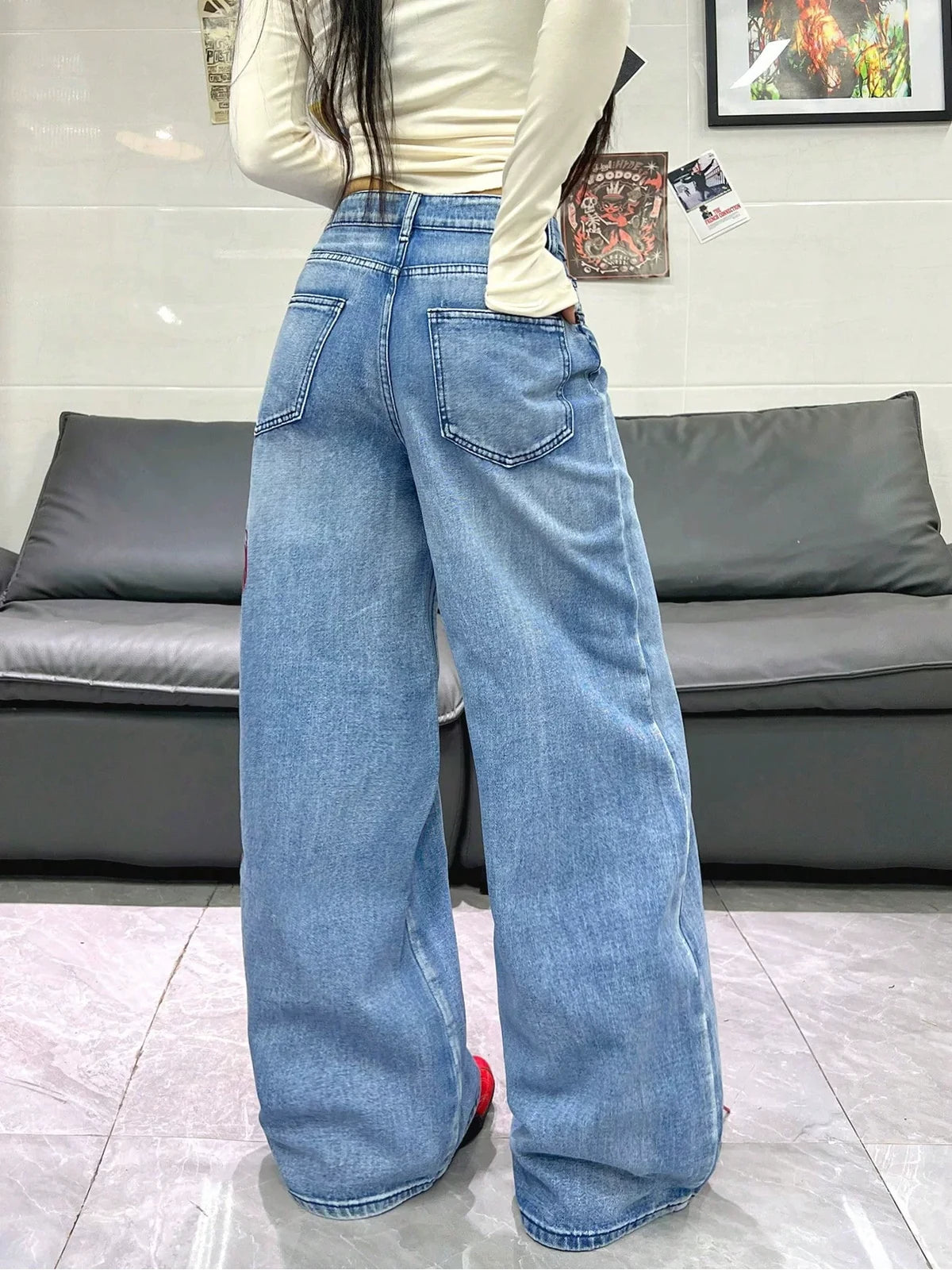 Blue Dragon Trace Wide-Leg Jeans styled on-model view 2