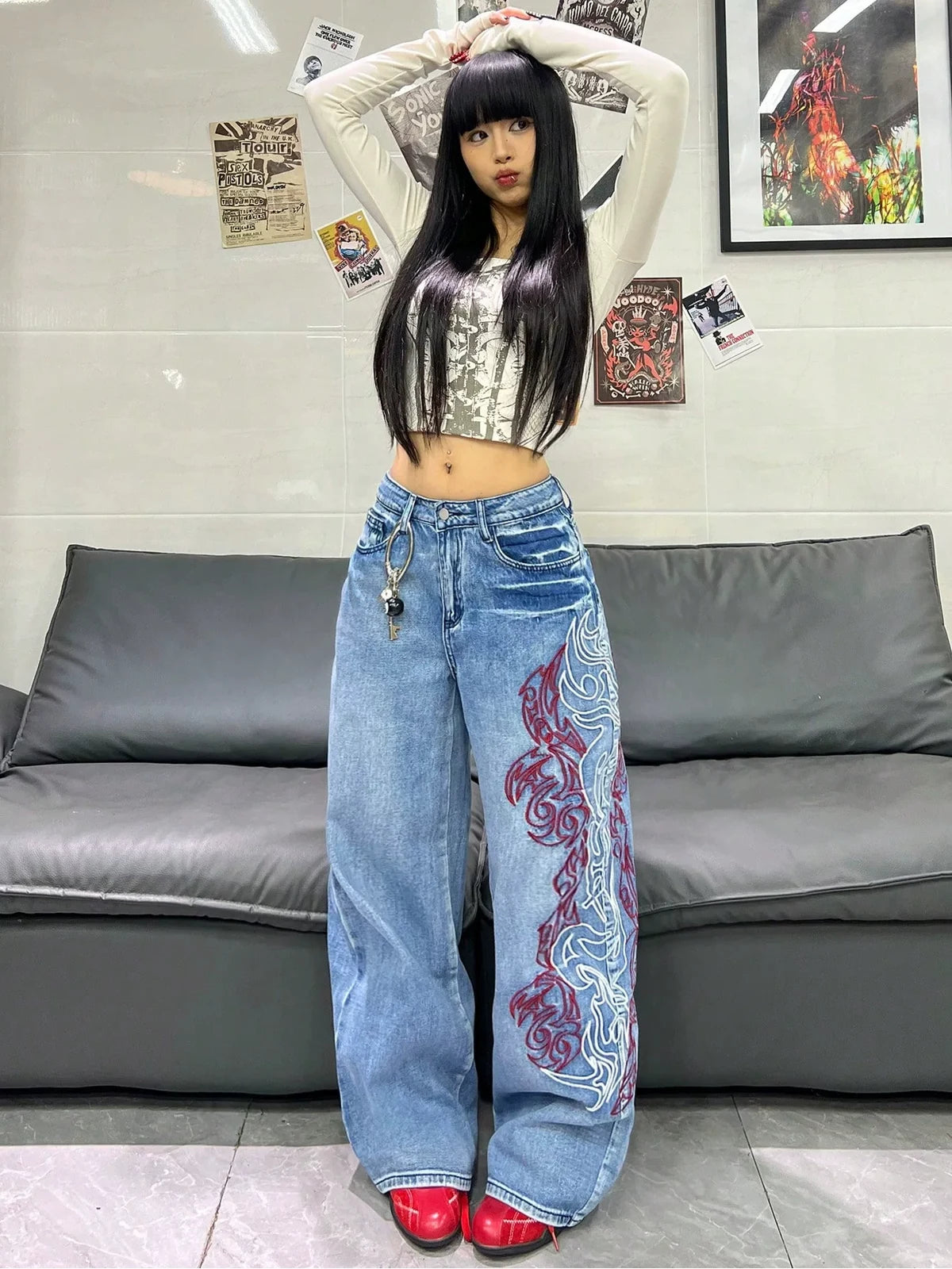 Blue Dragon Trace Wide-Leg Jeans styled on-model view 3