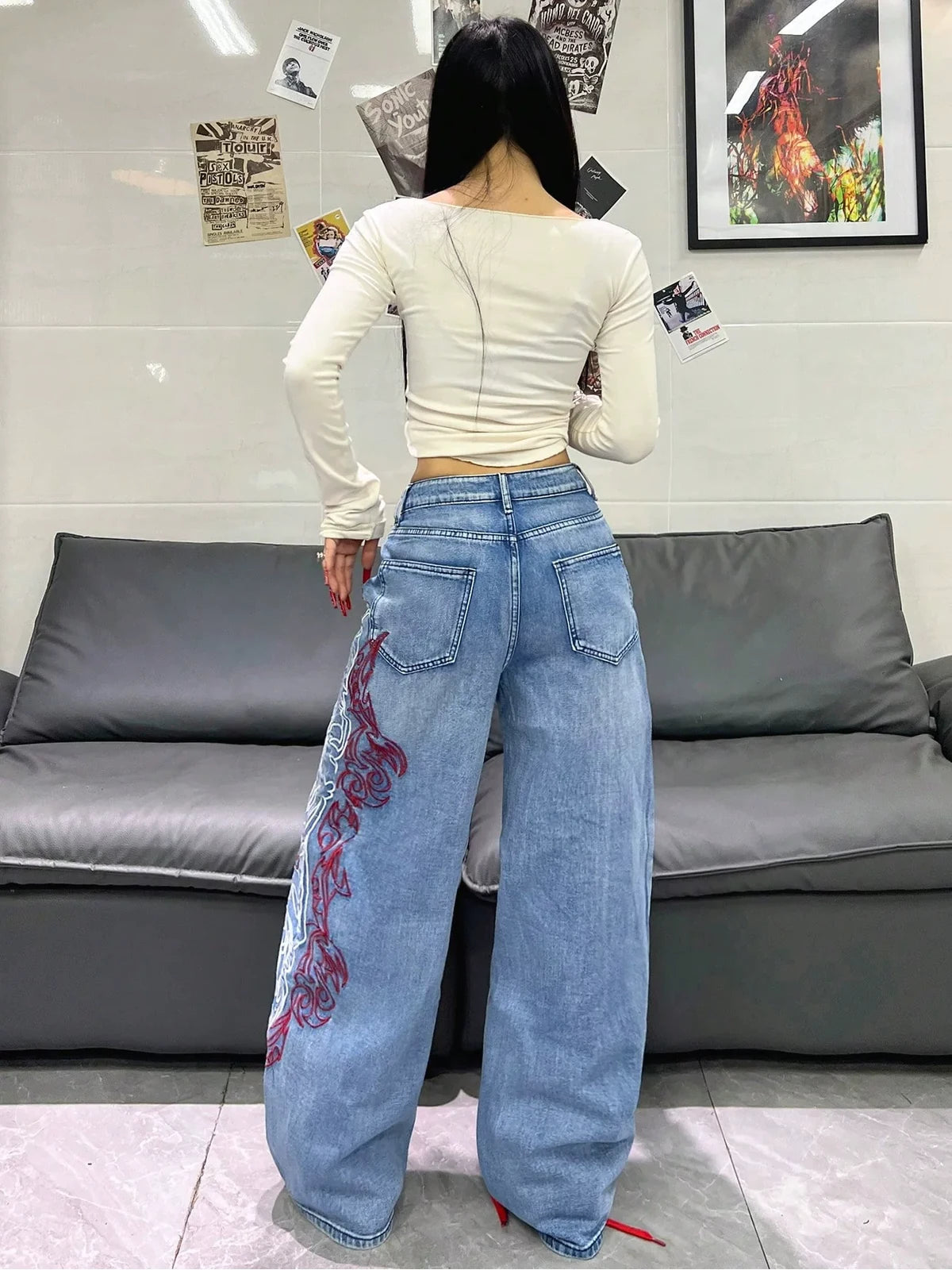 Blue Dragon Trace Wide-Leg Jeans styled on-model view 5